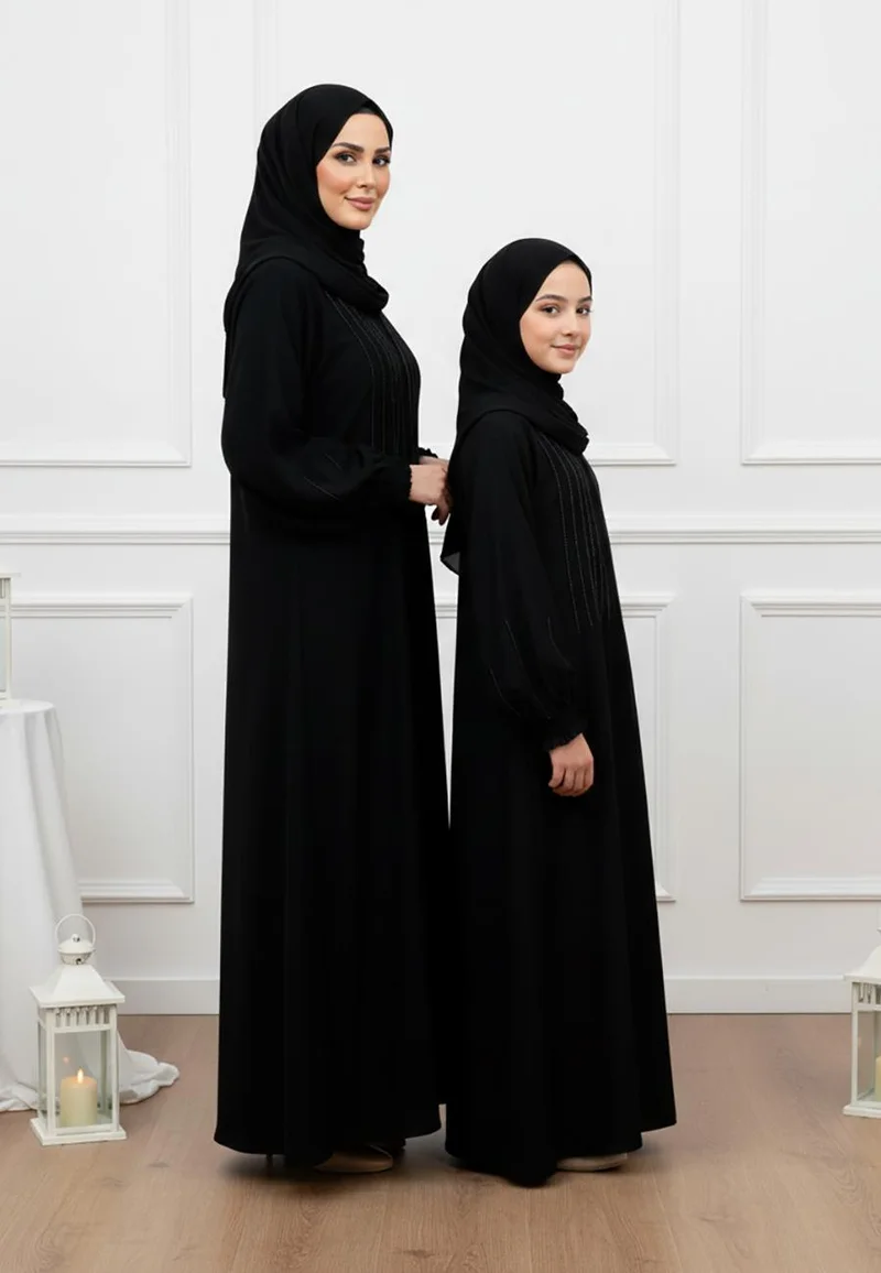 Luxurious Ameera Mother & Daughter Matching Abaya Set | Nida Fabric-656MD  (Dresses are sold individually. To create a matching mom and daughter set, please purchase two items in different sizes)